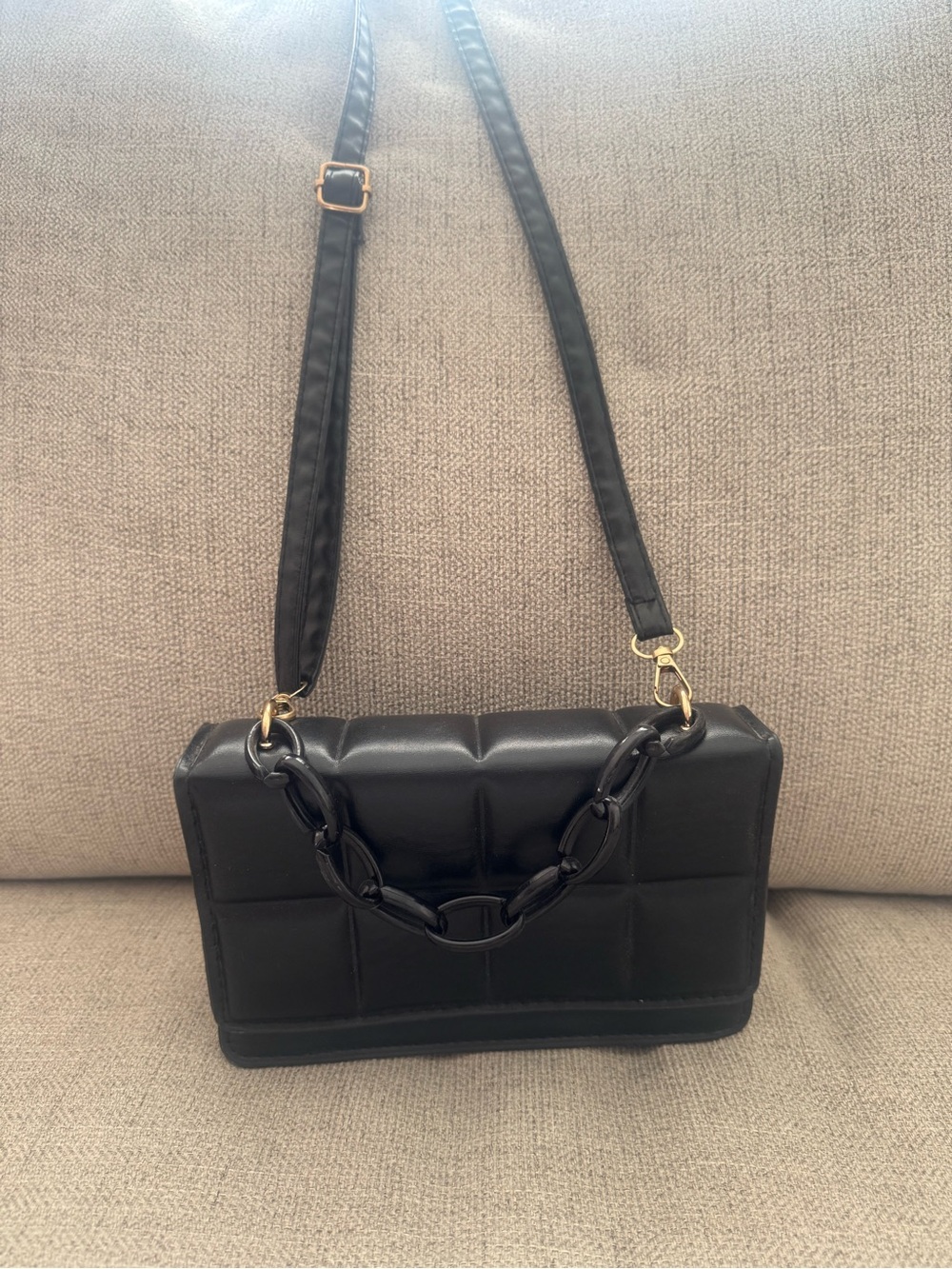 Black Quilted Crossbody Bag with Chain Handle